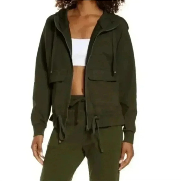 NWT Zella Weekend Organic Cotton Stretch Zip Hoodie Utility Jacket Sweatshirt XS - Picture 1 of 14